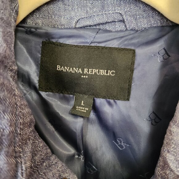Banana Republic Trench Coat Womens Large Denim Blue NO BELT - Picture 3 of 3